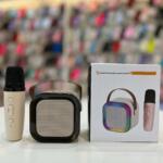 Mini Parlante Karaoke Portátil con Micrófono Crema