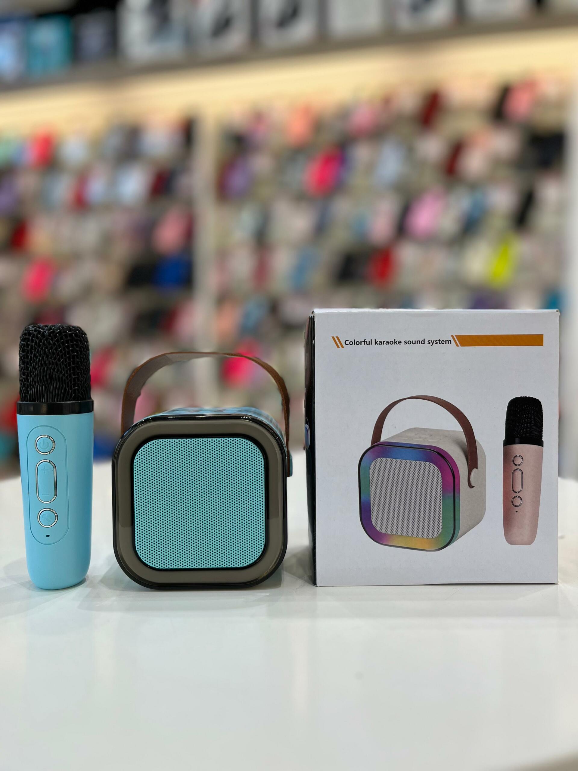 Mini Parlante Karaoke Portátil con Micrófono Celeste