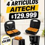 Combo 4 Articulos Aitech : Cafetera + Waflera + Tostadora + Sandwichera